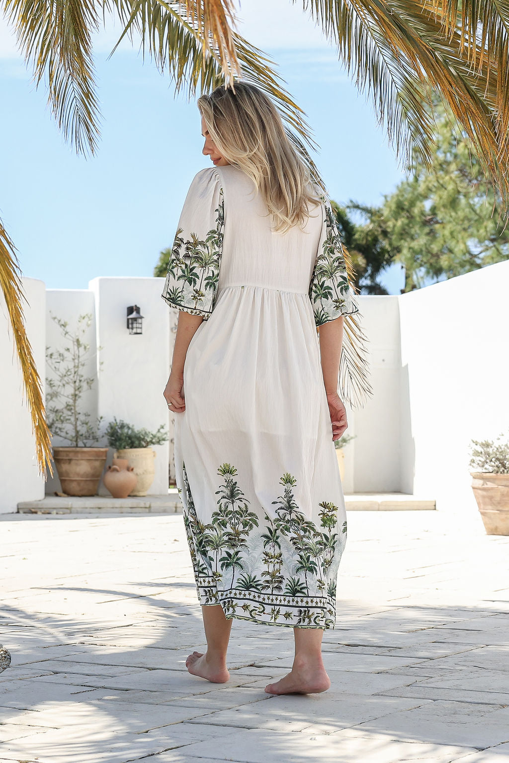 Women's Malina midi dress palm tree print in green Arlow