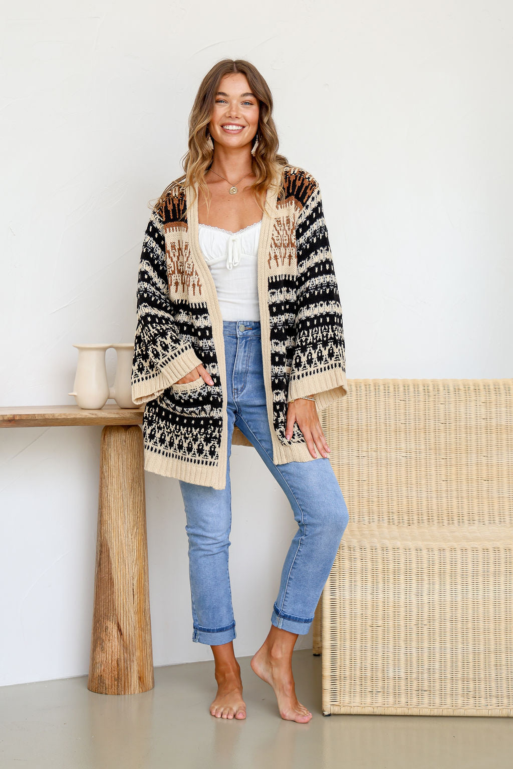 Arlow Boutique women's clothing Australia woodland boho knit cardigan black beige