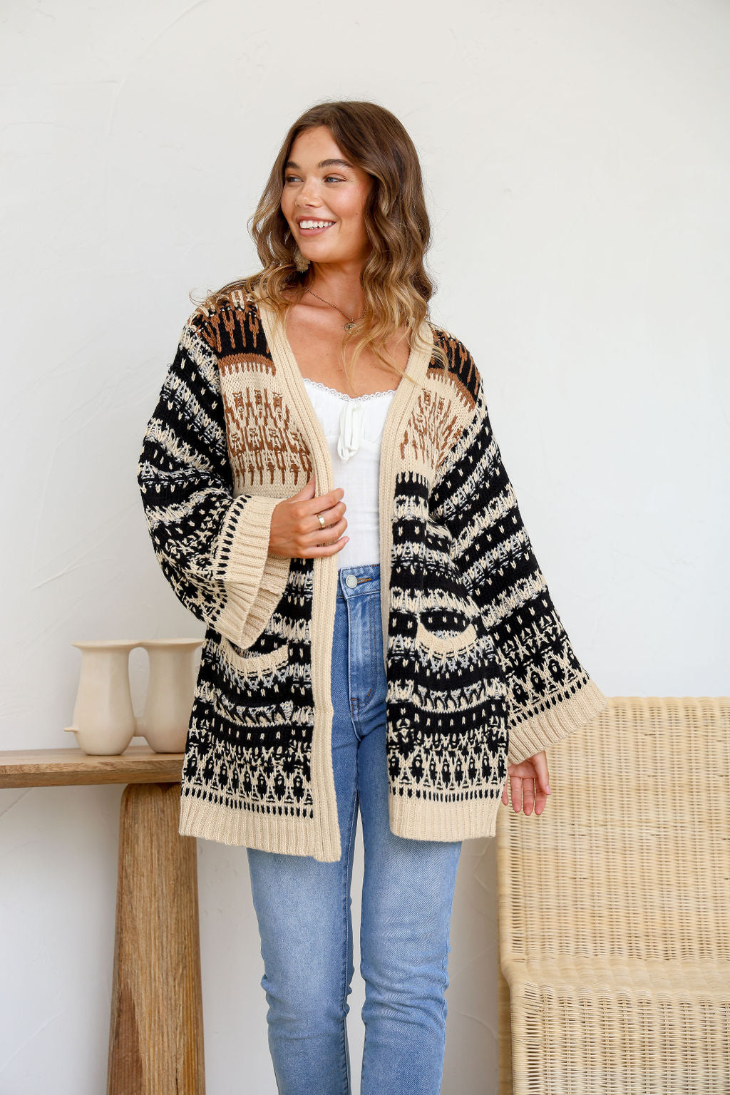 Arlow Boutique women's clothing Australia woodland boho knit cardigan black beige