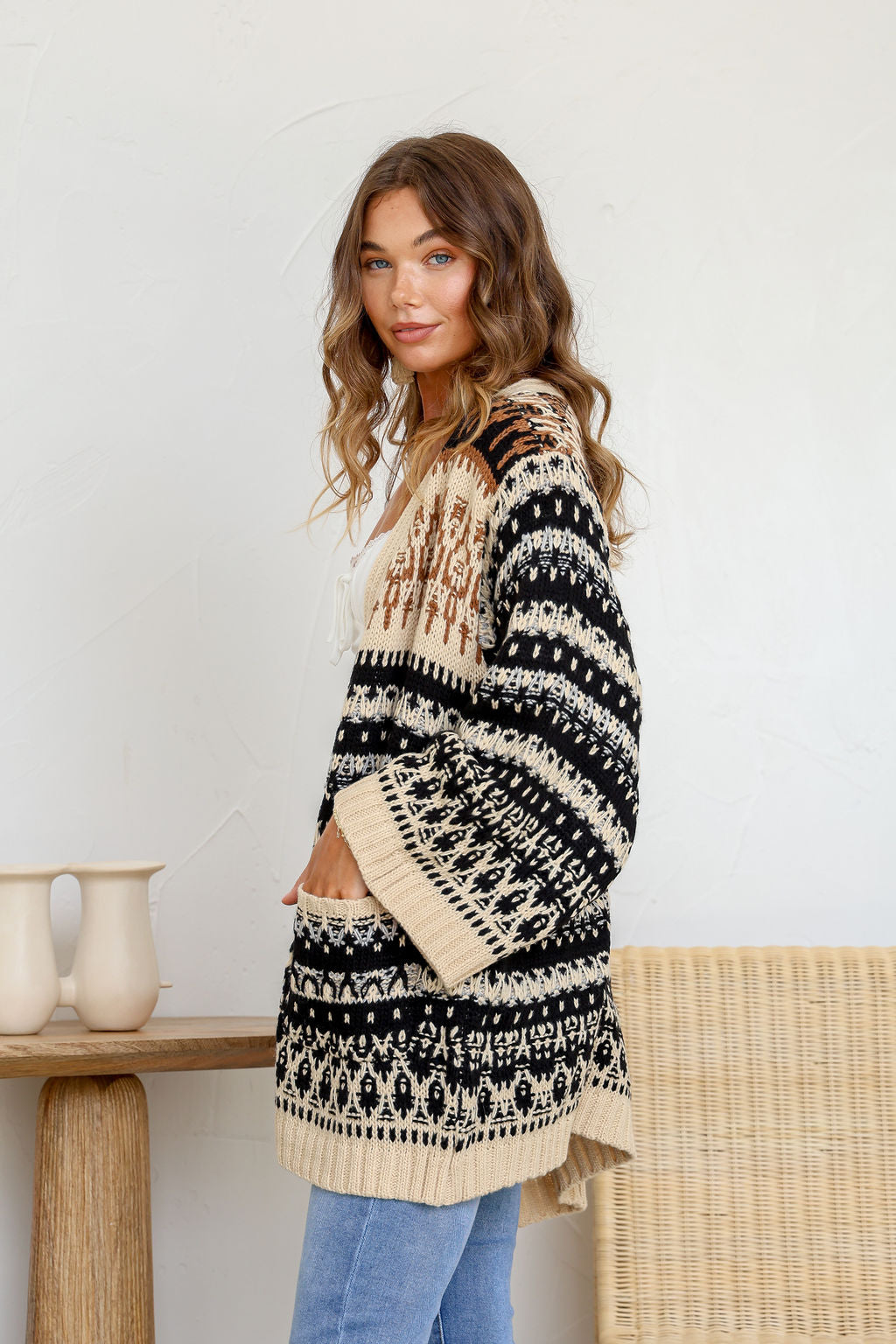 Arlow Boutique women's clothing Australia woodland boho knit cardigan black beige