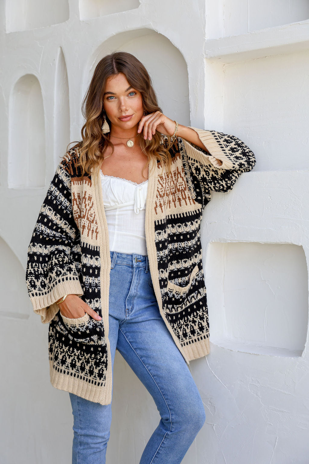 Arlow Boutique women's clothing Australia woodland boho knit cardigan black beige
