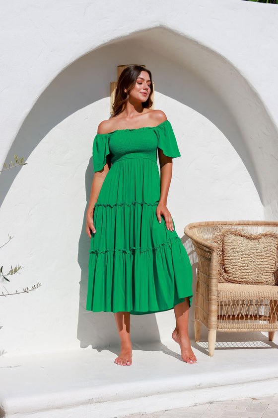     Arlow Boutique women's Clothing Australia arlo off shoulder dress green