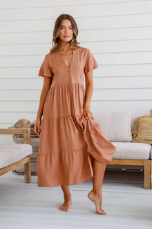  Arlow Boutique women's clothing Australia dion midi dress tan