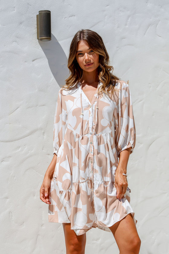 Arlow Boutique women's clothing Australia emmie short print dress beige 