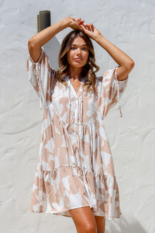  Arlow Boutique women's clothing Australia emmie short print dress beige