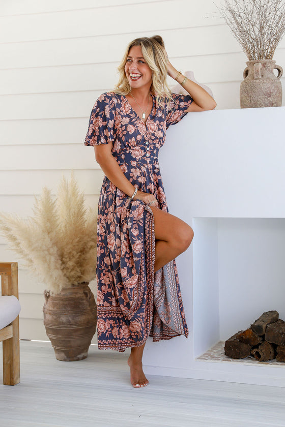 Arlow Boutique women's clothing Australia eris print boho maxi dress navy