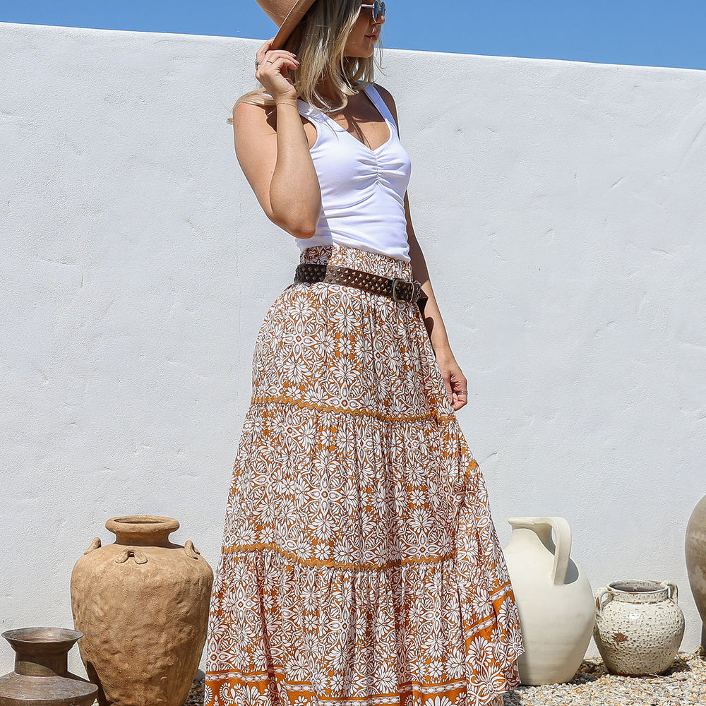 
                      
                        Arlow Boutique women's clothing Australia harper print maxi skirt tan
                      
                    