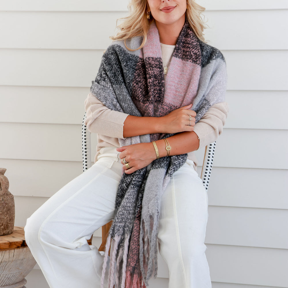 
                      
                        Arlow Boutique women's clothing Australia harvest scarf grey pink
                      
                    