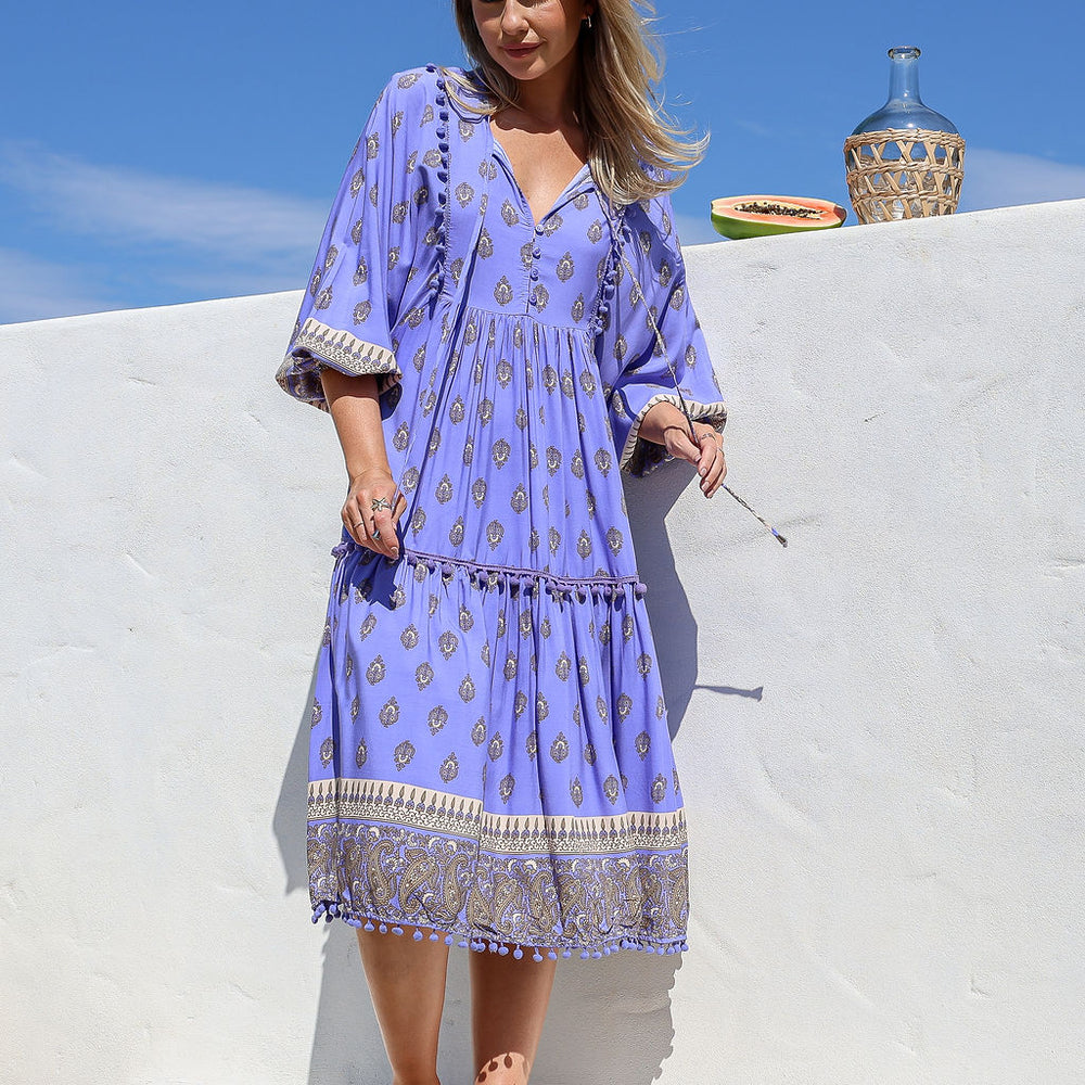 
                      
                        Arlow Boutique women's clothing Australia jasse jacaranda print palace midi dress lavender
                      
                    