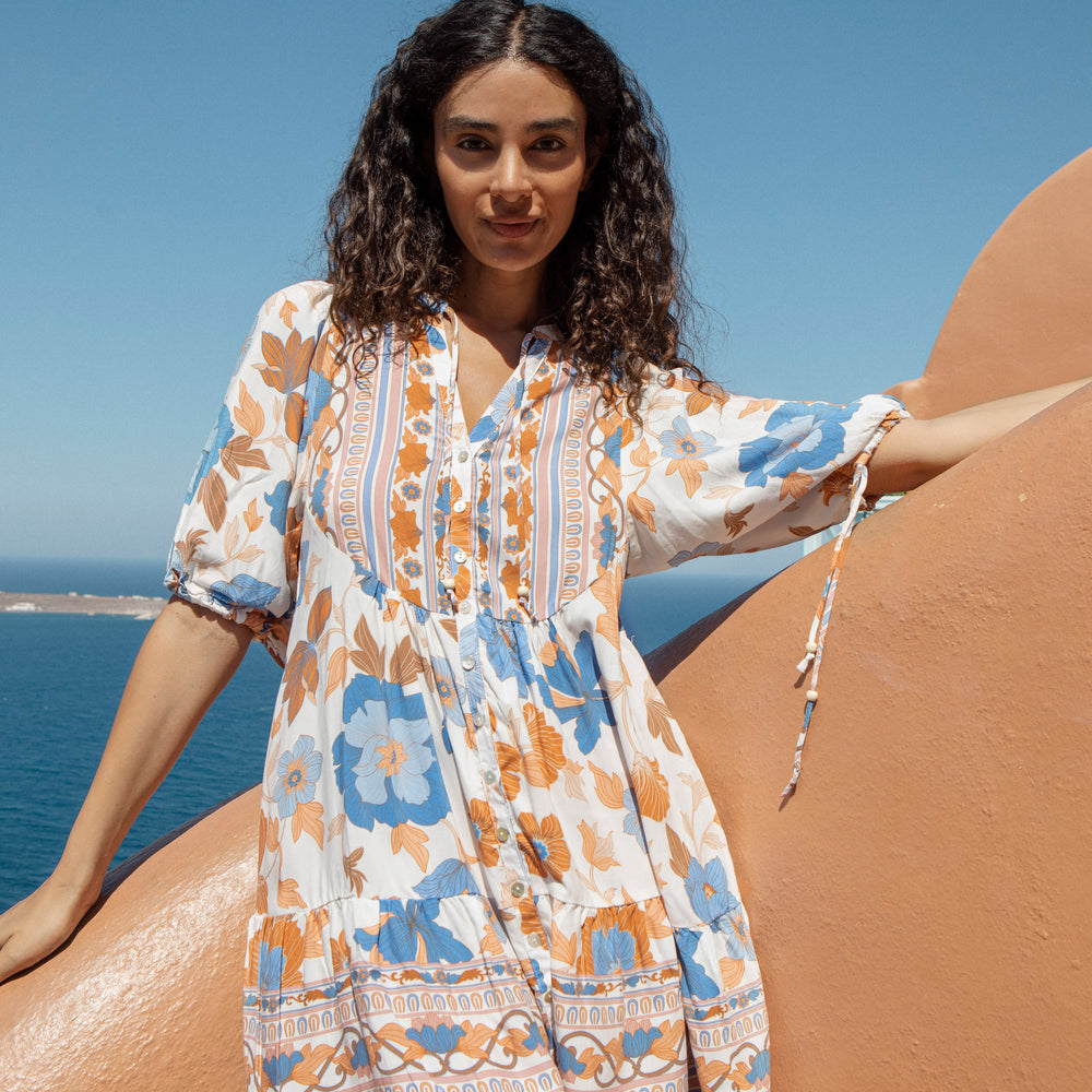 
                      
                        Arlow Boutique women's clothing Australia kamari print button dress blue orange floral
                      
                    