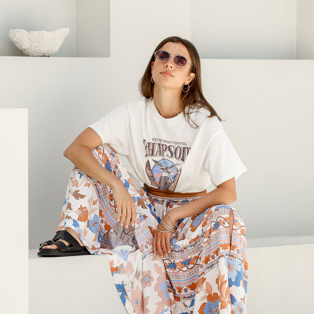 
                      
                        Arlow Boutique women's clothing Australia kamari print maxi skirt blue orange floral
                      
                    