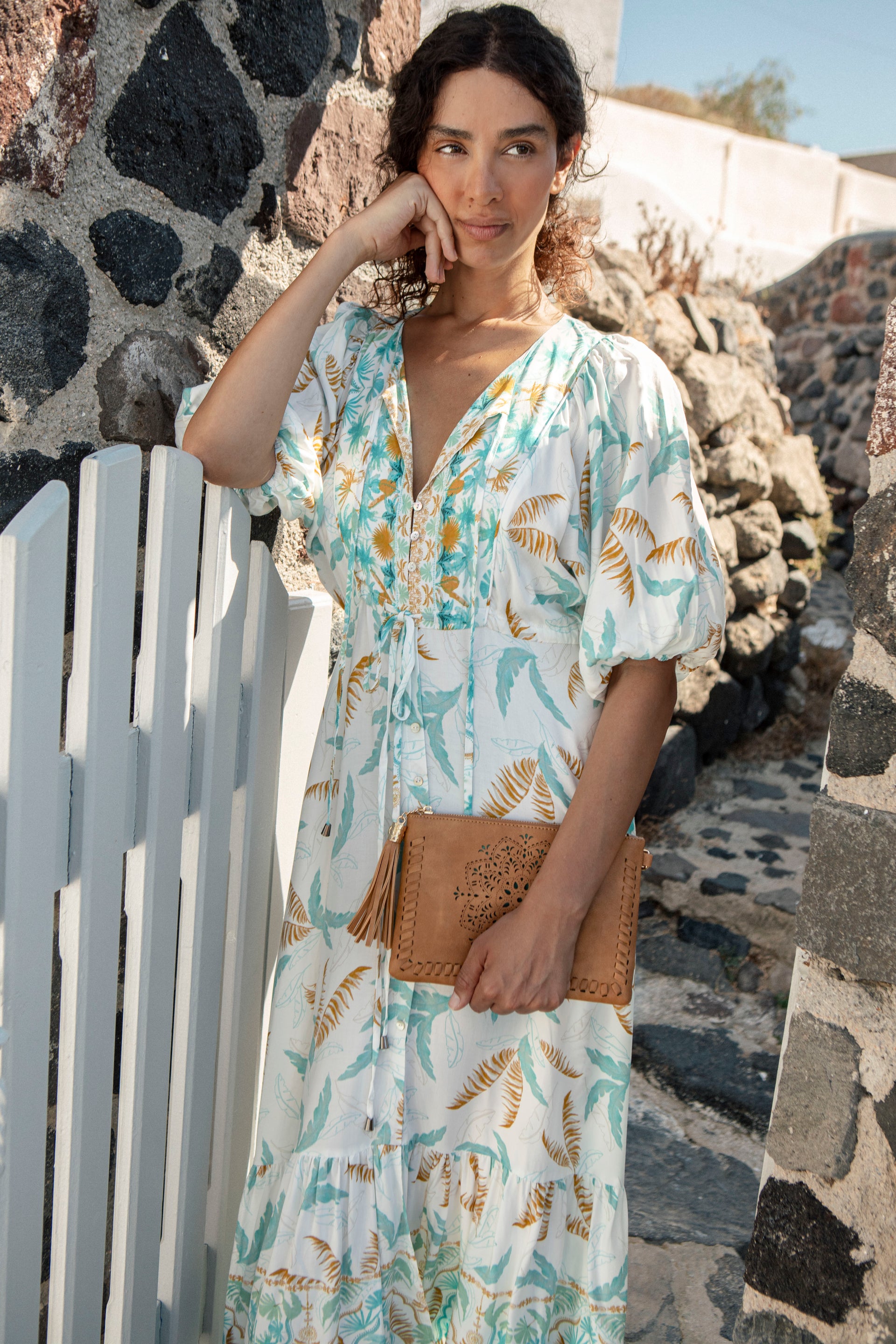 maxi dress boho australia Women's Koko Palm Print in Turquoise & White OLD this dress is perfect Simple Navy Blue Mermaid Color:Picture Color Black