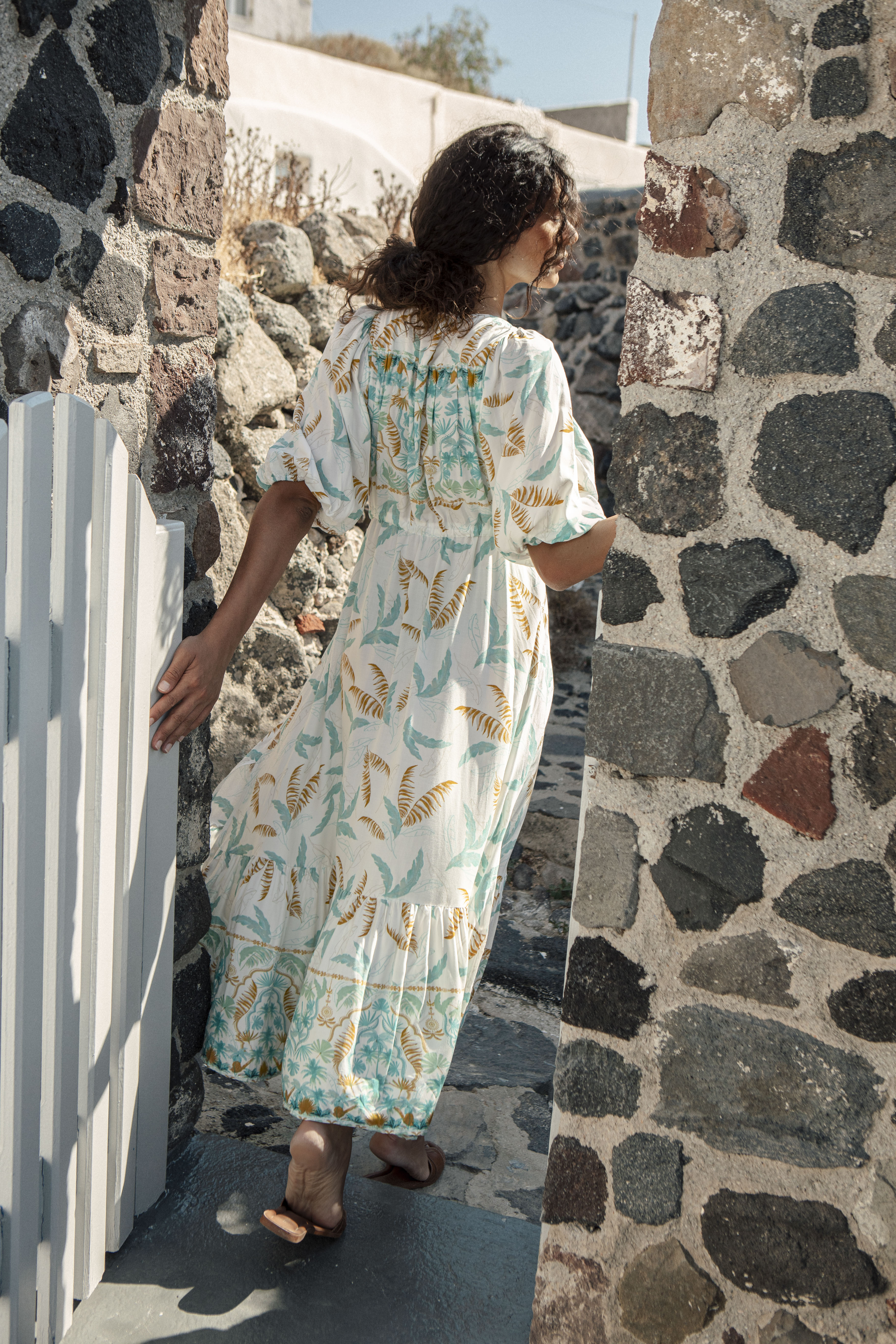 Women's Boho Koko Palm Print Maxi Dress in Turquoise & White | Arlow ...