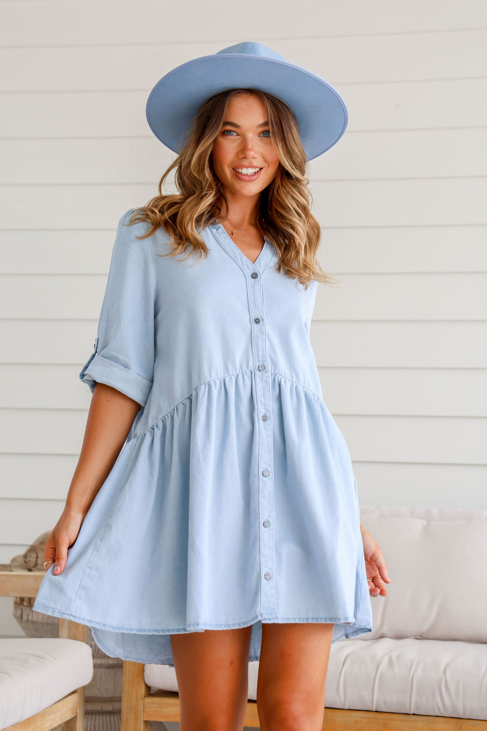 Arlow Boutique women's clothing Australia lacey denim dress light blue