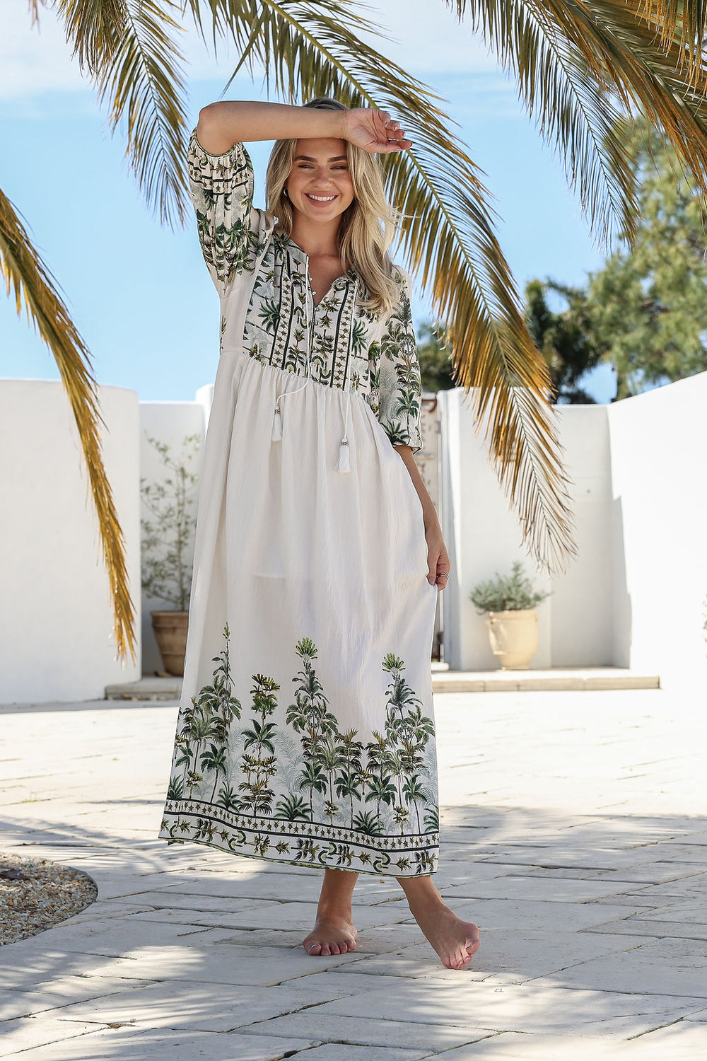 Malina Midi Dress - Palm Tree Print Green Malina Midi Dress - Palm Tree Print Green