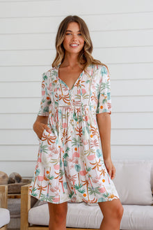    Arlow Boutique women's clothing Australia palm print short dress mutli