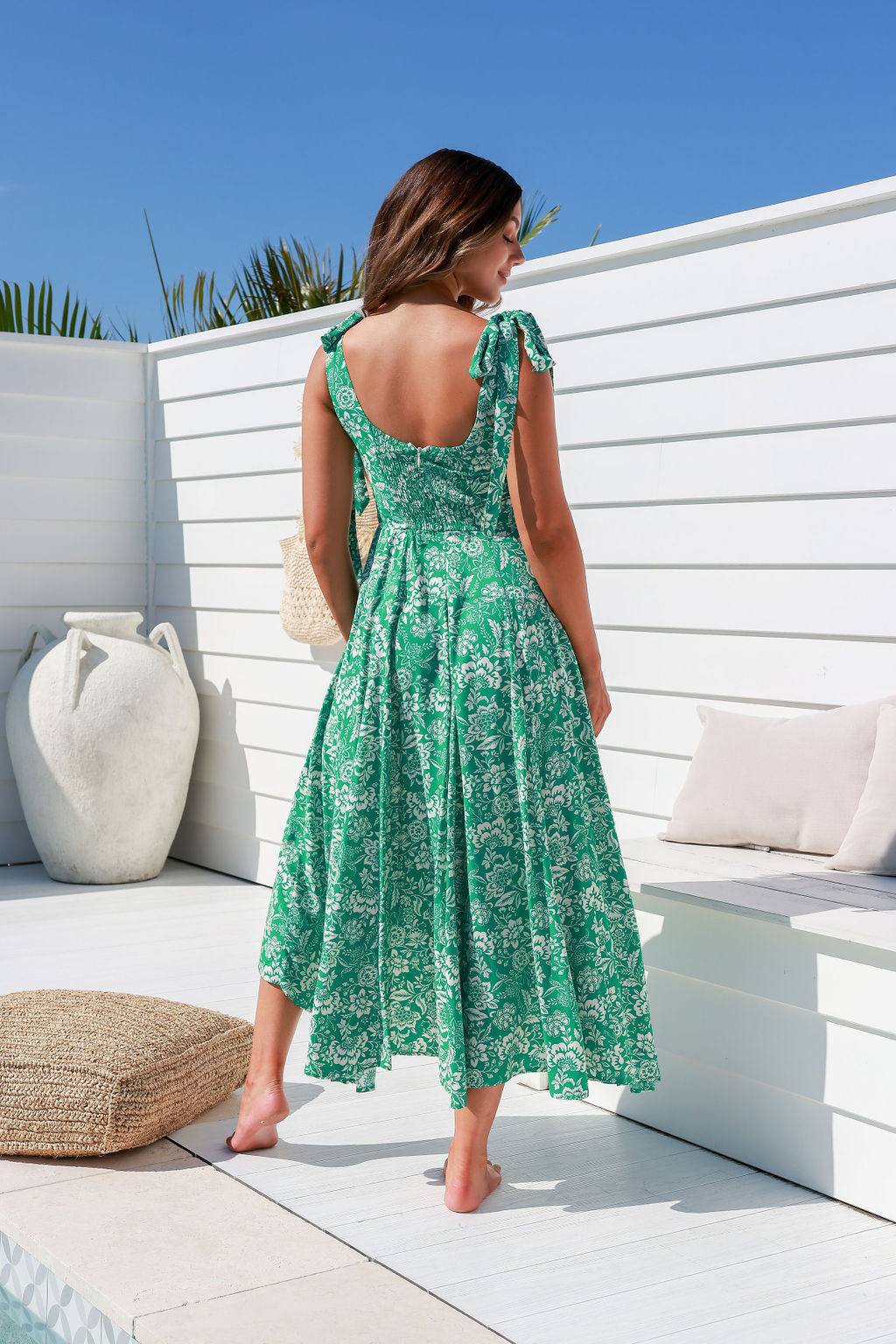 Sarelle Print Dress Green & White Floral