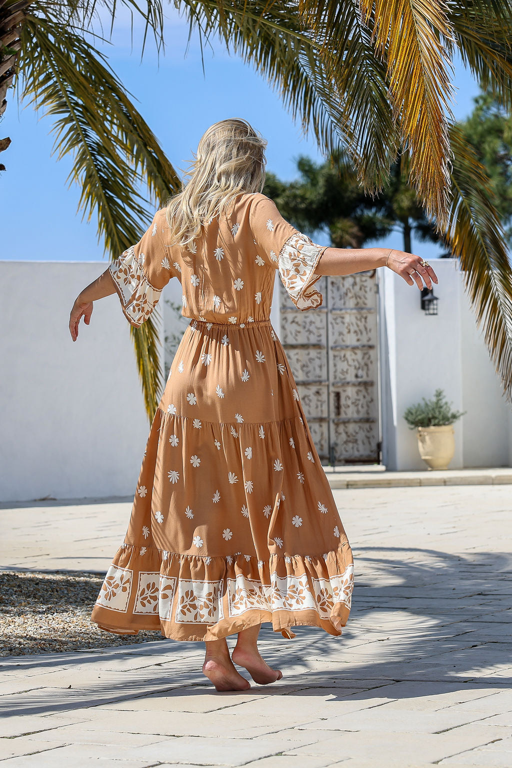 Arlow Boutique women's clothing Australia sunny print maxi dress tan 