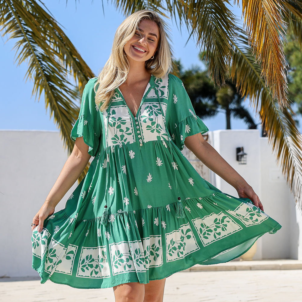 
                      
                        Arlow Boutique women's clothing Australia sunny print short dress green
                      
                    