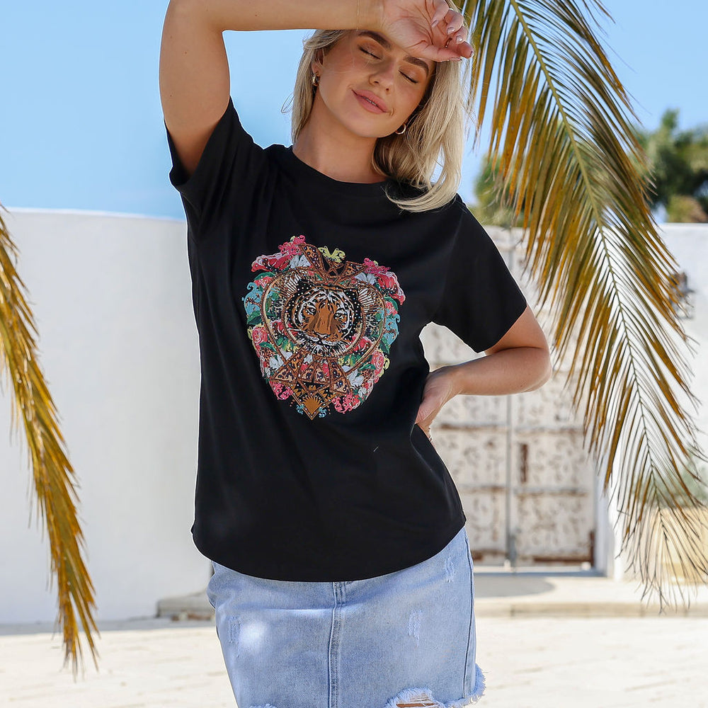 Arlow Boutique women's clothing Australia tiger print-t shirt black