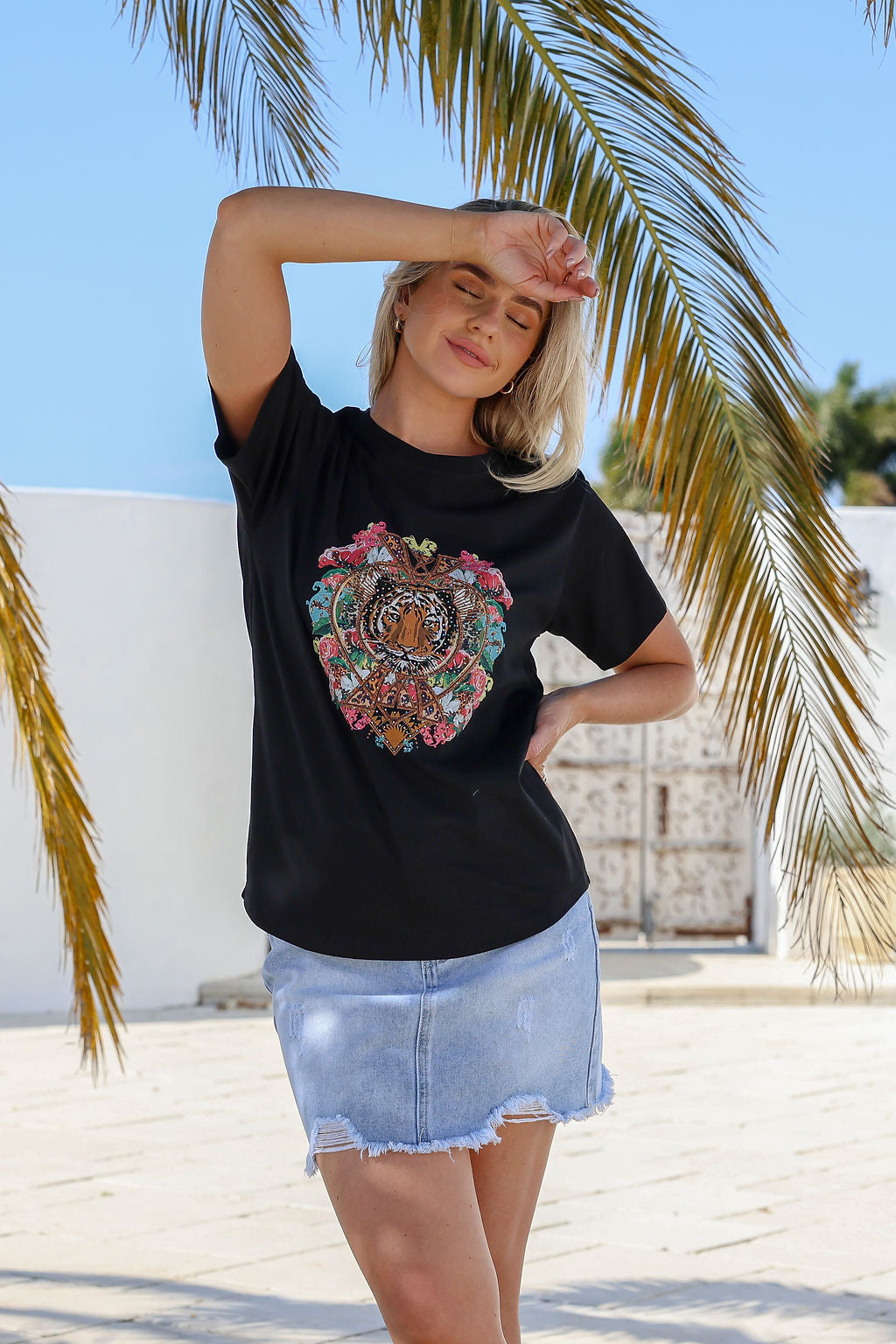 Arlow Boutique women's clothing Australia tiger print-t shirt black