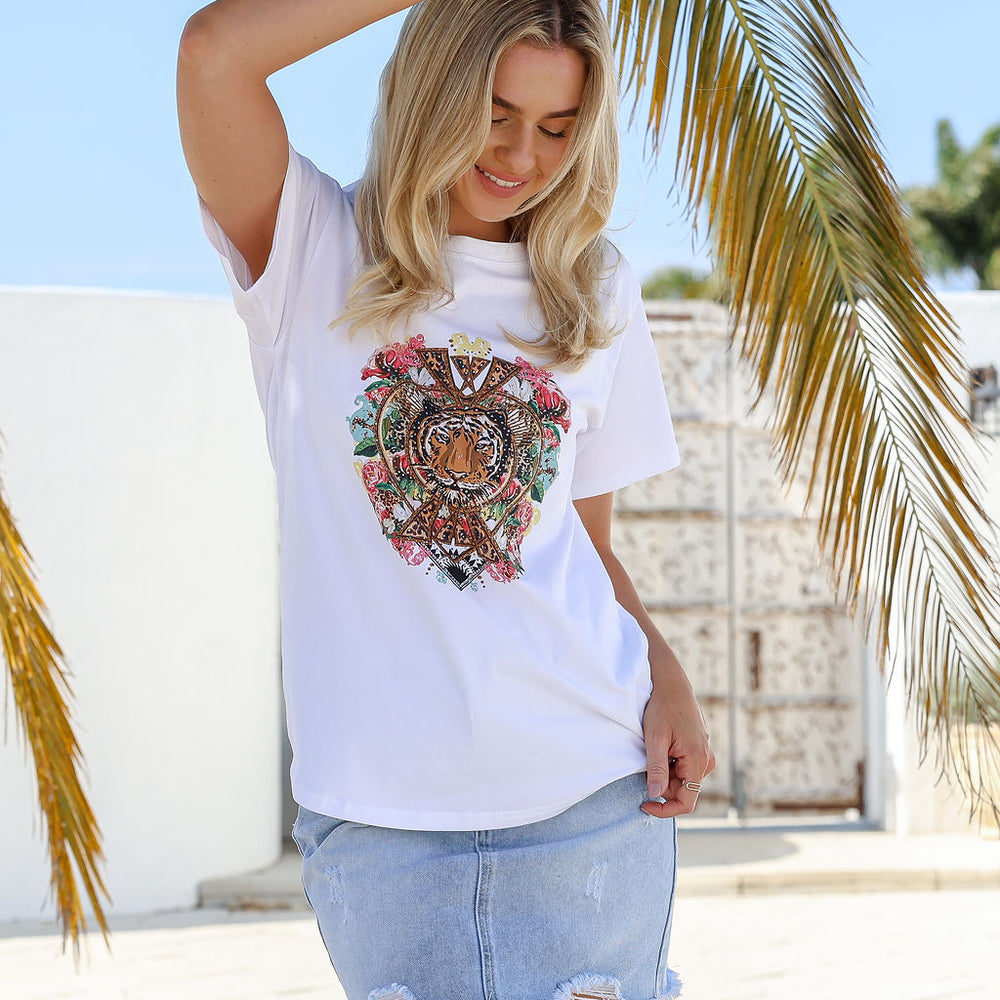 Arlow Boutique women's clothing Australia tiger print t-shirt white