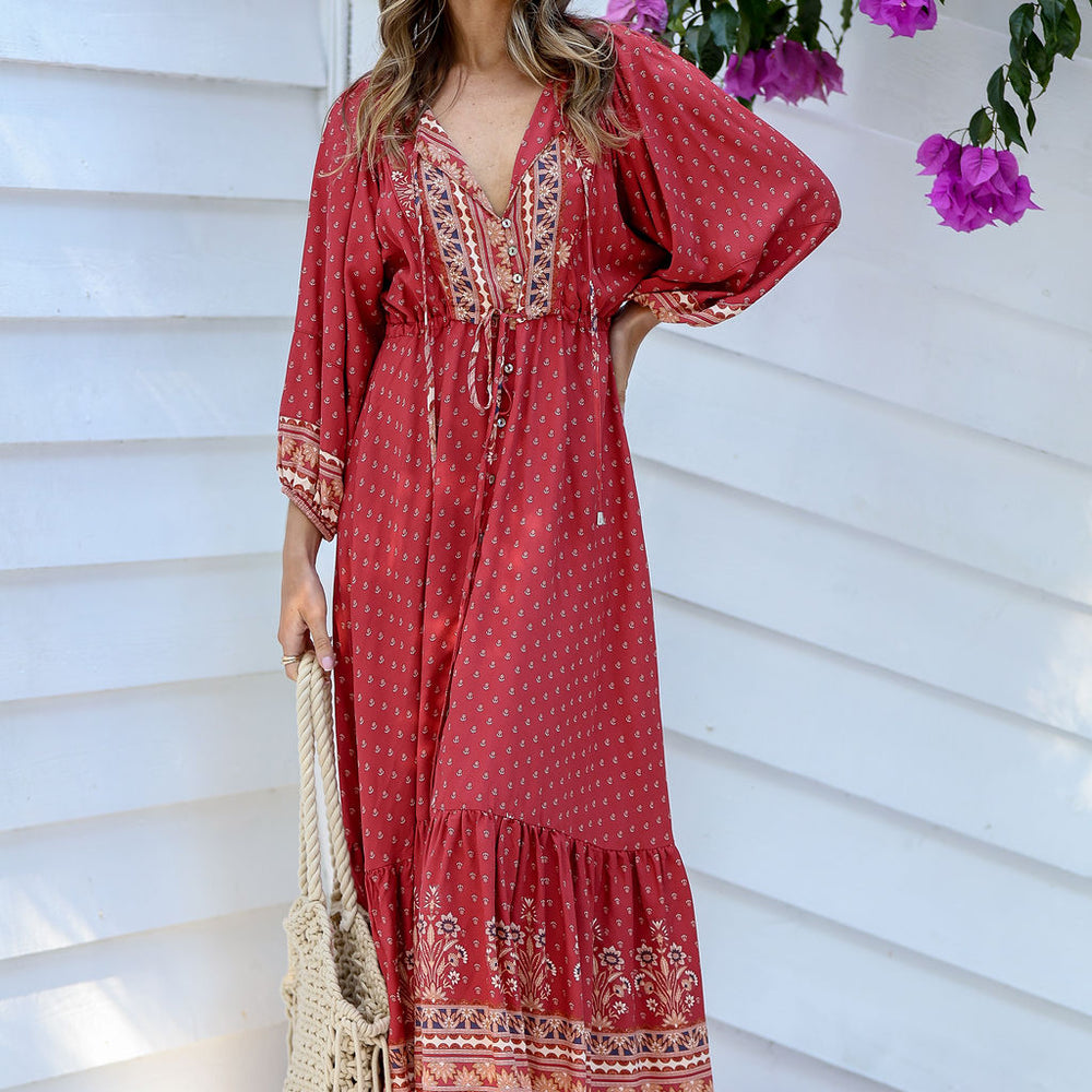 
                      
                        Arlow Boutique women's clothing Australia verona boho print maxi dress ruby
                      
                    