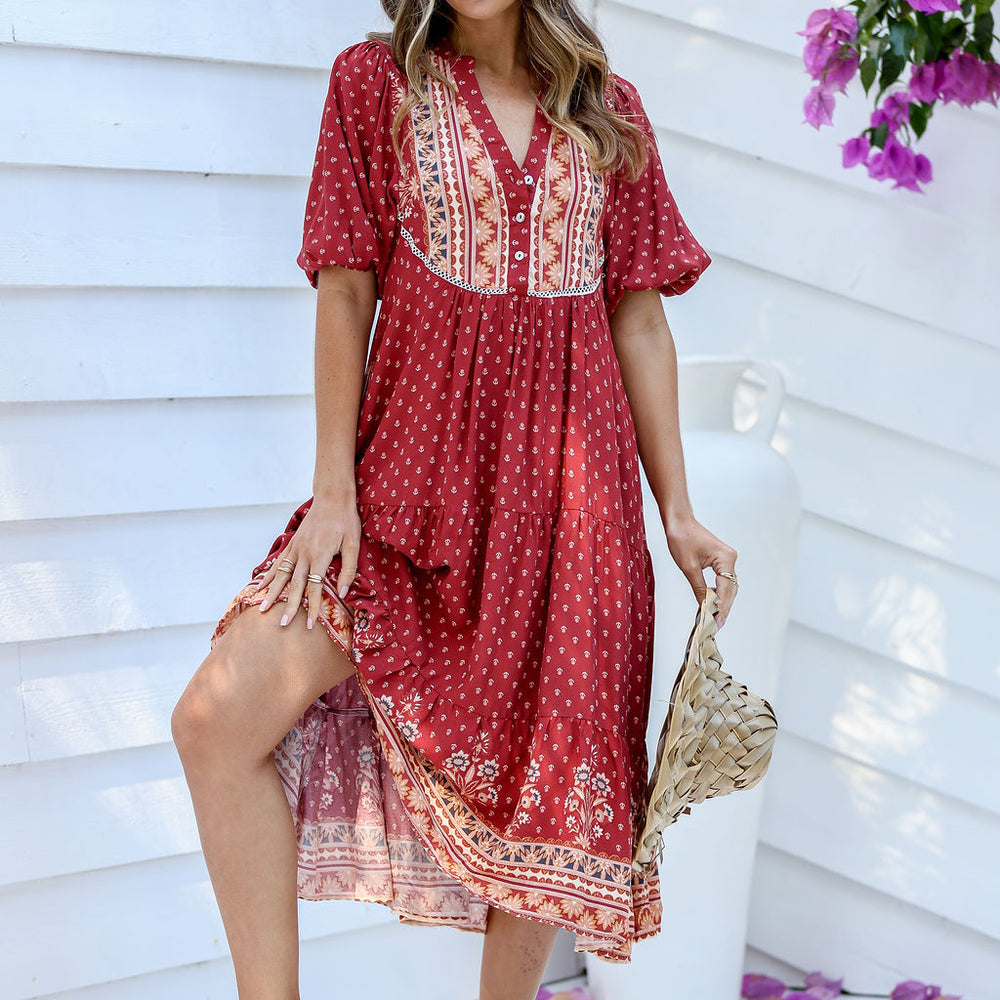 Arlow Boutique women's clothing Australia verona boho print midi dress ruby