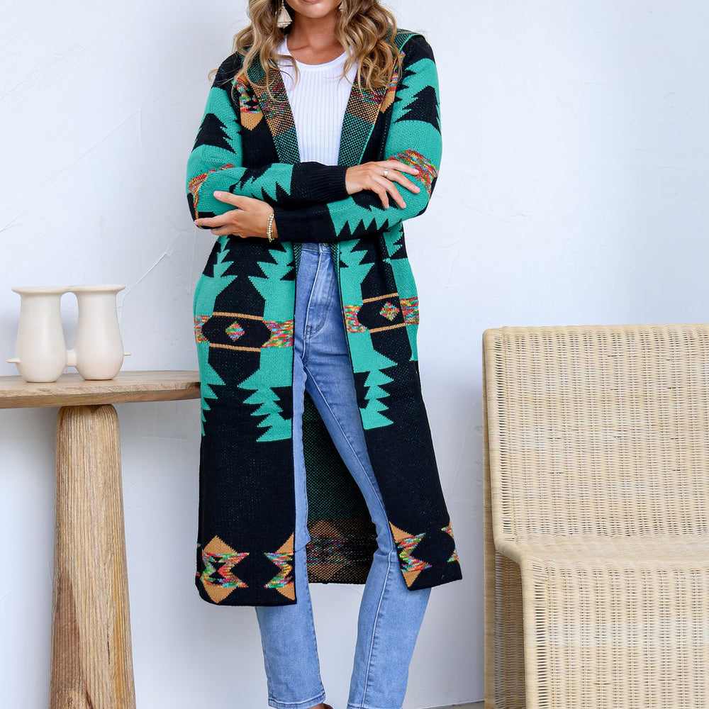 
                      
                        Arlow Boutique women's clothing Australia wanderer boho hoodie knit cardigan-black green
                      
                    