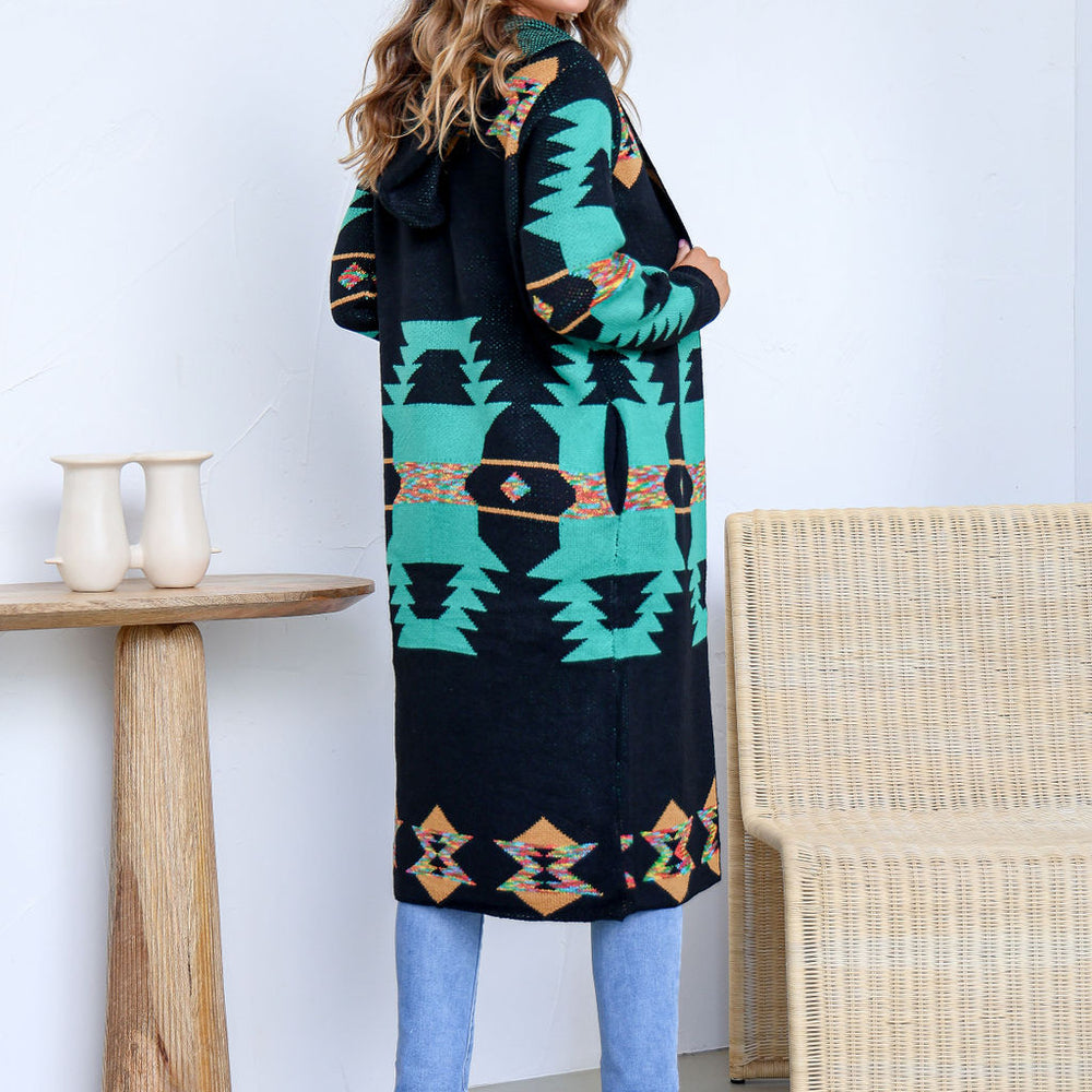 
                      
                        Arlow Boutique women's clothing Australia wanderer boho hoodie knit cardigan-black green
                      
                    