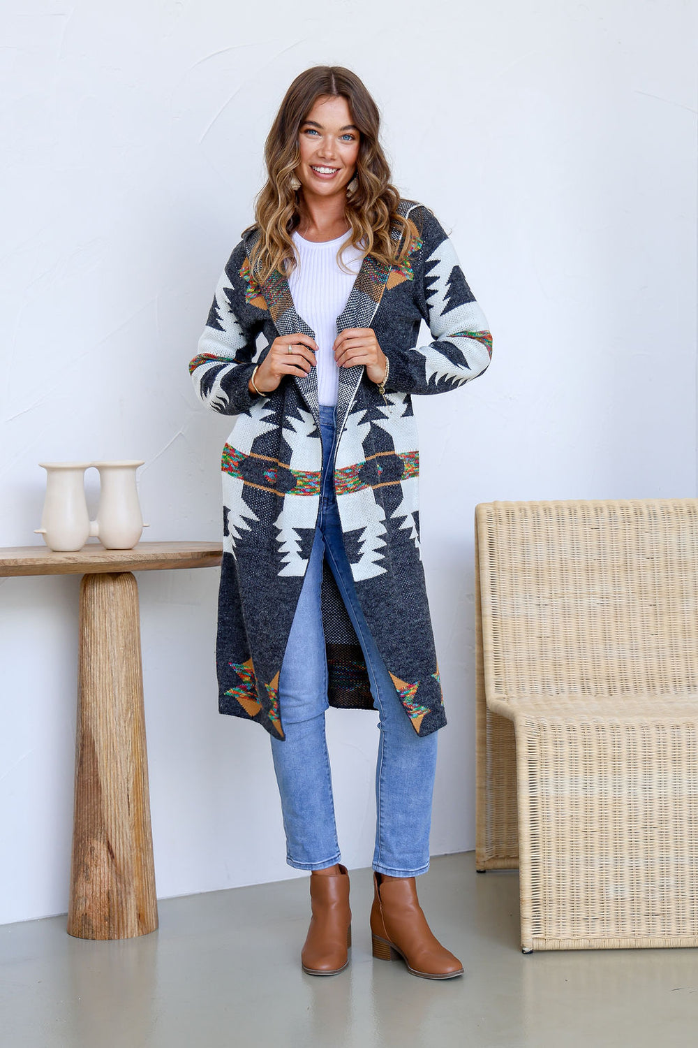 Arlow Boutique women's clothing Australia wanderer boho hoodie knit cardigan charcoal