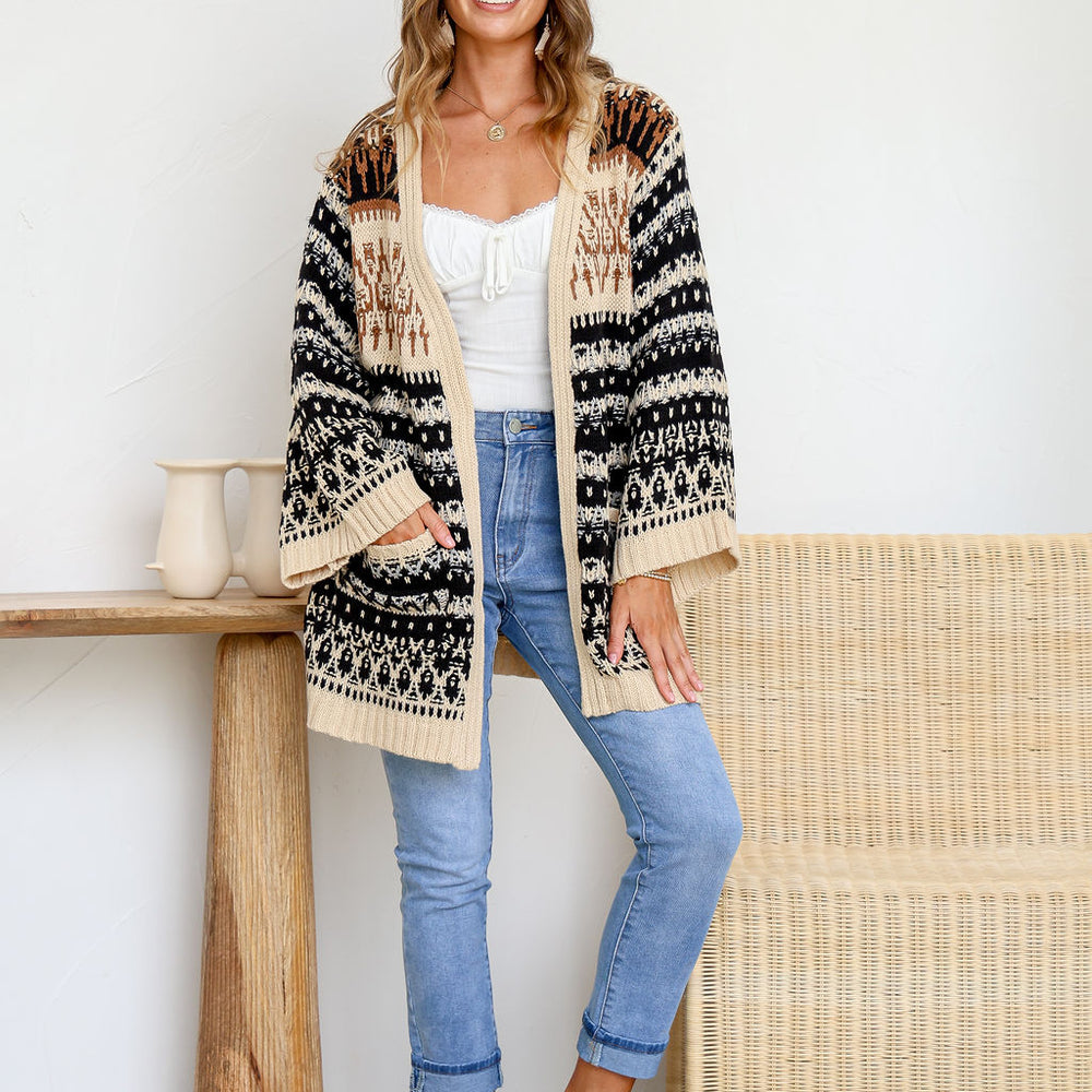 
                      
                        Arlow Boutique women's clothing Australia woodland boho knit cardigan black beige
                      
                    