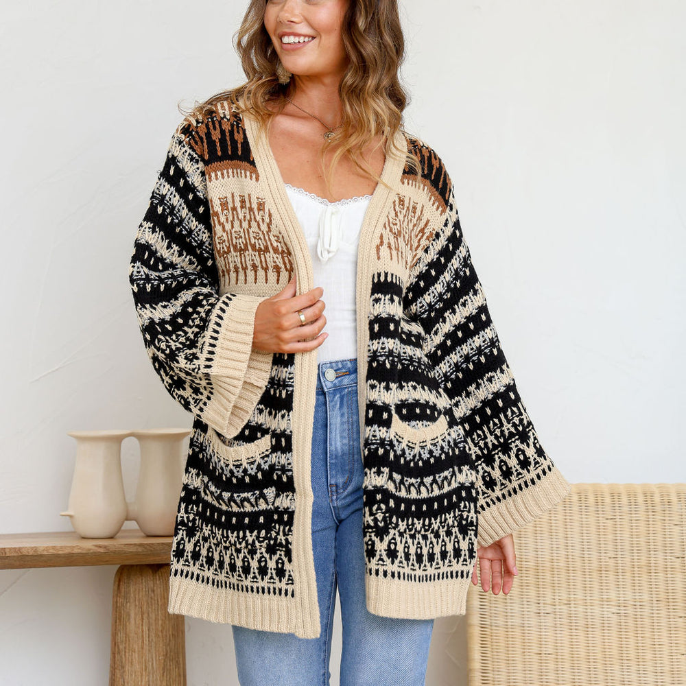 
                      
                        Arlow Boutique women's clothing Australia woodland boho knit cardigan black beige
                      
                    