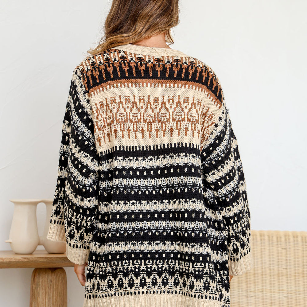 Women's Wool blend Woodland Boho Knit Cardigan in black Arlow