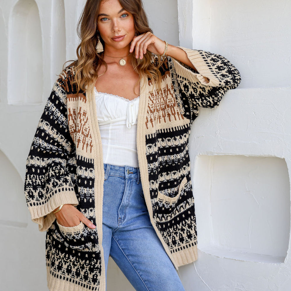 
                      
                        Arlow Boutique women's clothing Australia woodland boho knit cardigan black beige
                      
                    