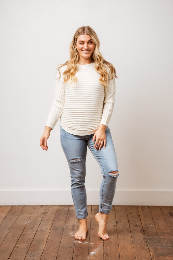  The Weekend Knit top is the perfect fashion knit, featuring a boat neckline, soft horizontal rib, relaxed body fit & scoop hemline. Perfect for every day. Available from arlowboutique.com.au