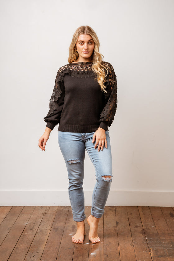 The Amirah Top is a great mix of comfort and style. Featuring a knit fabric, lace detailing across the shoulders and sleeves. A gorgeous option to wear out on date night or a fun night with the girls. Available from arlowboutique.com.au