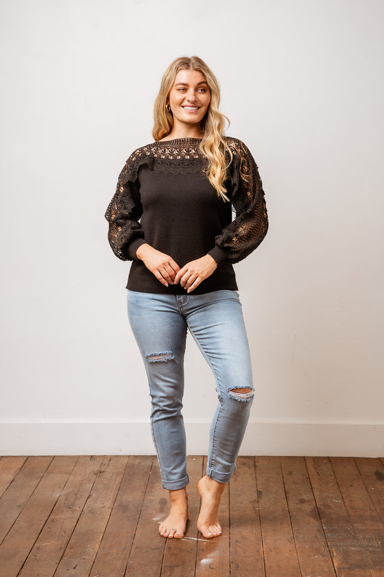 The Amirah Top is a great mix of comfort and style. Featuring a knit fabric, lace detailing across the shoulders and sleeves. A gorgeous option to wear out on date night or a fun night with the girls. Available from arlowboutique.com.au