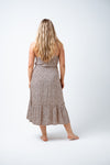 Our easy to wear Yelena dress is made from a small leopard print on soft rayon fabric. Features include a mid-length skirt with single tiered frill panel and thin straps. The perfect shape for that relaxed day look. Available from www.arlowboutique.com