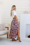 Arlow Boutique women's clothing Australia iris print boho maxi skirt navy
