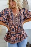 Arlow Boutique womens clothing Australia iris print boho top navy