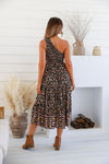Arlow Boutique women's clothing Australia milena print boho shirring dress black one-shoulder floral dress