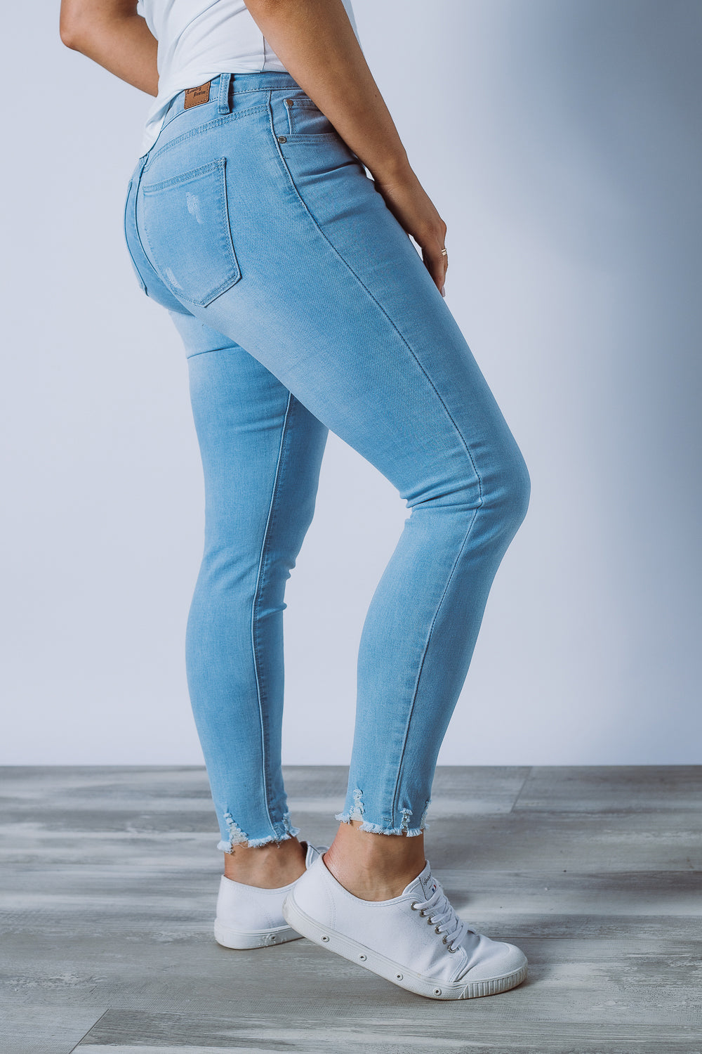 A must-have in every wardrobe, light blue washed stretchy skinny leg denim jeans. Pair them with some sneakers and a tee for a casual day or dress them up with heels for a night out. Available from arlowboutique.com.au